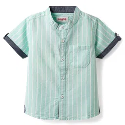 Babyhug 100% Cotton Half Sleeves Striped Shirt With Mandarin Collar - Aqua Blue-picture-34