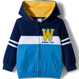 Babyhug Cotton Knit Full Sleeves Cut & Sew Hooded SweatJacket with Text Embroidery - Multicolor-picture-15