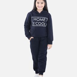 StyleStone Fleece Woven Full Sleeves Home School Text Printed Hooded Sweatshirt & Joggers Set - Navy Blue-picture-15