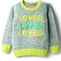 Wingsfield Full Sleeves Loved Text Designed Sweater - Lime Green-image-81