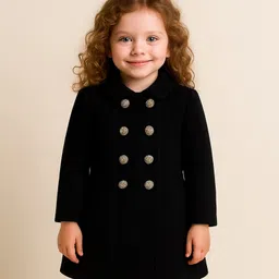 Little Marine Cotton Blend Knit Full Sleeves Solid Peter Pan Collared Winter Overcoat - Black-picture-25