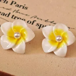 AKISON JEWELS Women White & Yellow Floral Studs Earrings-picture-10