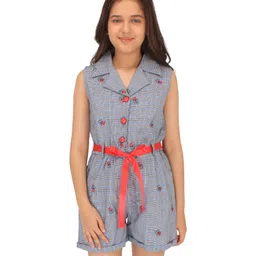 Cutecumber Sleeveless District Checkered & Tulip Embroidered Jumpsuit - Grey image 3