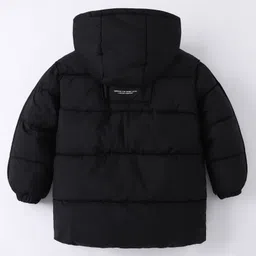 Kookie Kids Full Sleeves Front Open Padded Hooded Jacket with Quilted Design - Black image 2