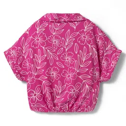 Babyhug Woven Half Sleeves Knotted Top with Floral Print - Dark Pink image 2