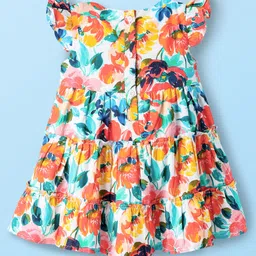 Babyhug Cotton Knit Frill Sleeves Frock with Floral Print & Bow Applique - Multicolor image 2