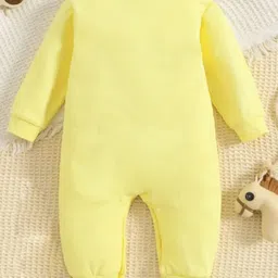 KNITROOT Cotton Knit Full Sleeves 9 Months Old Text Teddy Printed Romper - Yellow image 3