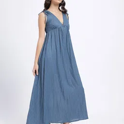 glitchez Self Striped V-Neck Maxi Dress With lace Tie-Up-image-26