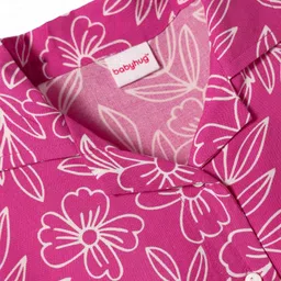 Babyhug Woven Half Sleeves Knotted Top with Floral Print - Dark Pink image 3