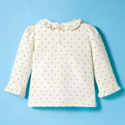 ToffyHouse Knitted Full Sleeves Top & Skirt Set with Polka Dot Print & Bow Applique - Cream image 3