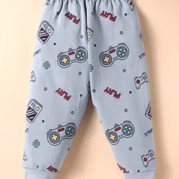 Evimo Looper Knit Full Sleeves Co-ord Night Suit with Kangroo Pocket Gaming Theme Print - Grey image 4