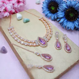 VATSALYA creation Alloy Gold- plated Purple Jewellery Set-picture-22