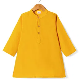 Babyhug Woven Full Sleeves Kurta Pyjama Set With Printed Jacket - Mustard image 5