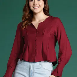 DressBerry Puff Sleeves Pleated Peplum Top-picture-14