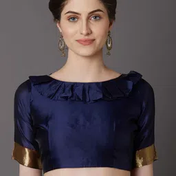 Mitera Navy Blue & Gold-Coloured Silk Blend Woven Design Kanjeevaram Saree image 2