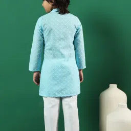 READIPRINT FASHIONS Kids Blue & White Embroidered Full Sleeves Kurta with Pyjamas image 2