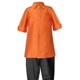 A.T.U.N. Orange & Black Solid Full Sleeves Pathani Kurta with Pyjamas image 1