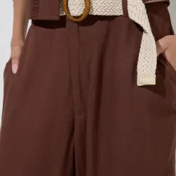 LOV by Westside Dark Brown High-Rise Trousers with belt image 4