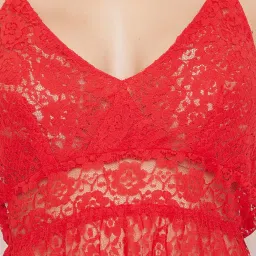 Clovia Red Lace Babydoll With Thong image 5