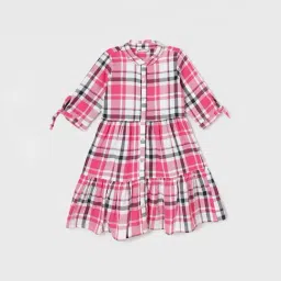 Fame Forever by Lifestyle Girls Pink & Black Cotton Checks Dress-image-71