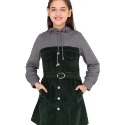 Cutecumber Kids Green Color Block Pattern Dress & Belt-picture-25