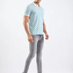 Spykar Aquatic Blue Cotton Regular Fit Geometric Print T-Shirt image 5