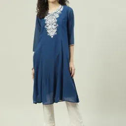 Biba Navy Embroidered A Line Kurta-picture-16