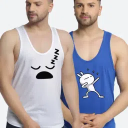 Friskers Multi Cotton Slim Fit Printed Gym Vest - Pack of 2-picture-16