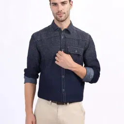 Iconic Mens Navy Printed Collar Pure Cotton Shirt-picture-46