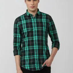 Peter England Green Cotton Slim Fit Checks Shirt-picture-35