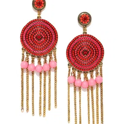 Jewels Galaxy Red Gold-Plated Handcrafted Circular Drop Earrings-image-2