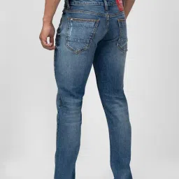 Spykar Vintage Blue Cotton Regular Fit Distressed Jeans image 2