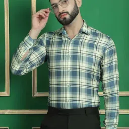 Indian Needle Green Regular Fit Checks Shirt-image-6