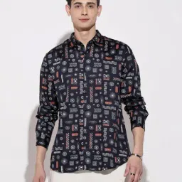 SHOWOFFFF Navy Cotton Regular Fit Printed Shirt-image-73