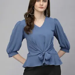 Gipsy Blue & Grey Georgette Regular Fit Top-image-16