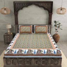 JaipurFabric Yellow Cotton 180 TC Double Bedsheet with 2 Pillow Covers-picture-44