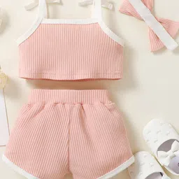 BAESD Girls Self Design Top With Bow Styled Shorts Set With Headband image 2