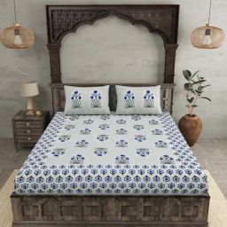 JaipurFabric Navy Cotton 180 TC Double Bedsheet with 2 Pillow Covers-picture-39