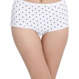 Clovia White & Navy Polka Dot High Waist Hipster Panty image 1