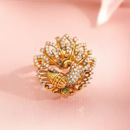 Rubans 22K Gold-Plated Crystals Zirconia Stone-Studded Adjustable Finger Ring-picture-27