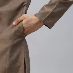 MENGARY Men Coffee Brown & White Solid Cotton Straight Kurta with Pyjamas image 5