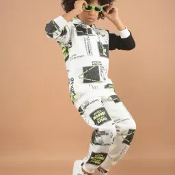 Crimsoune Club Boys White Cotton Blend Printed Co-Ord Set-picture-19