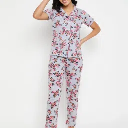 Clovia Grey Floral Print Pajama Set (Pack of 2) image 1