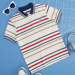 Pantaloons Junior White & Red Cotton Striped Polo T-Shirt-picture-37