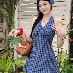 LULU & SKY Women Checked Halter Neck Empire Dress-picture-30