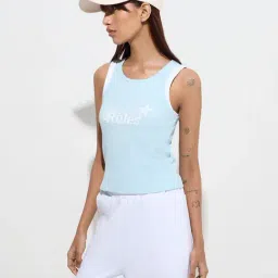 studiofit women Studiofit by Westside Light Blue Text Design Cotton-Blend Tank Top image 1