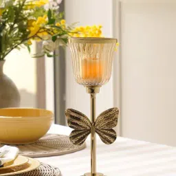 Pure Home and Living Gold & Glass Butterfly Inspired Candle Holder - Small-image-55