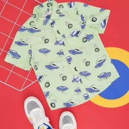 Pantaloons Junior Paradise Green Cotton Printed Shirt-image-1