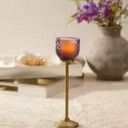Pure Home and Living Purple Diamond Texture Candle Holder with Stand - Large-image-11