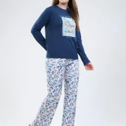 MONTE CARLO Blue Printed Top & Pyjama Set image 3